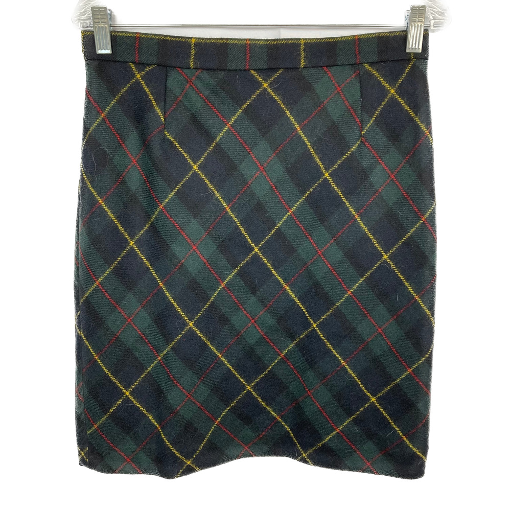 L.L. Bean Skirt Womens Sz 8 Green Tartan Plaid Wool‎ A-Line Lined Back Zip